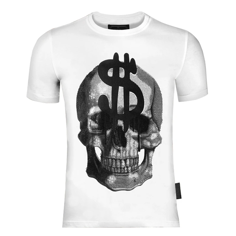 

2022 men's short sleeve T-shirt PP skull coin symbol hot diamond fashion trend men's T-shirt pure cotton round neck top plein