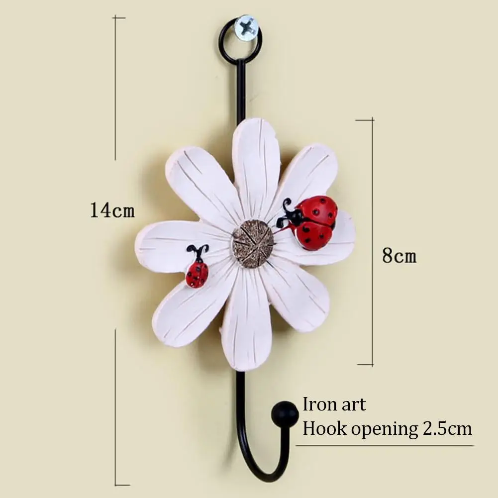 

1 Piece Of Creative Sun Flower Shape Resin Hook Retro Daisy Decoration Iron Wrought Hanging Coat Wall Hook H5W4