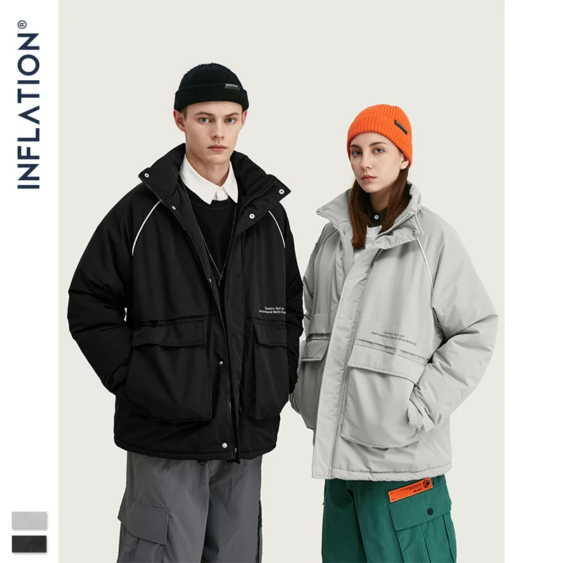 Зимняя мужская куртка с принтом в стиле хип хоп Свободное пальто со стоячим