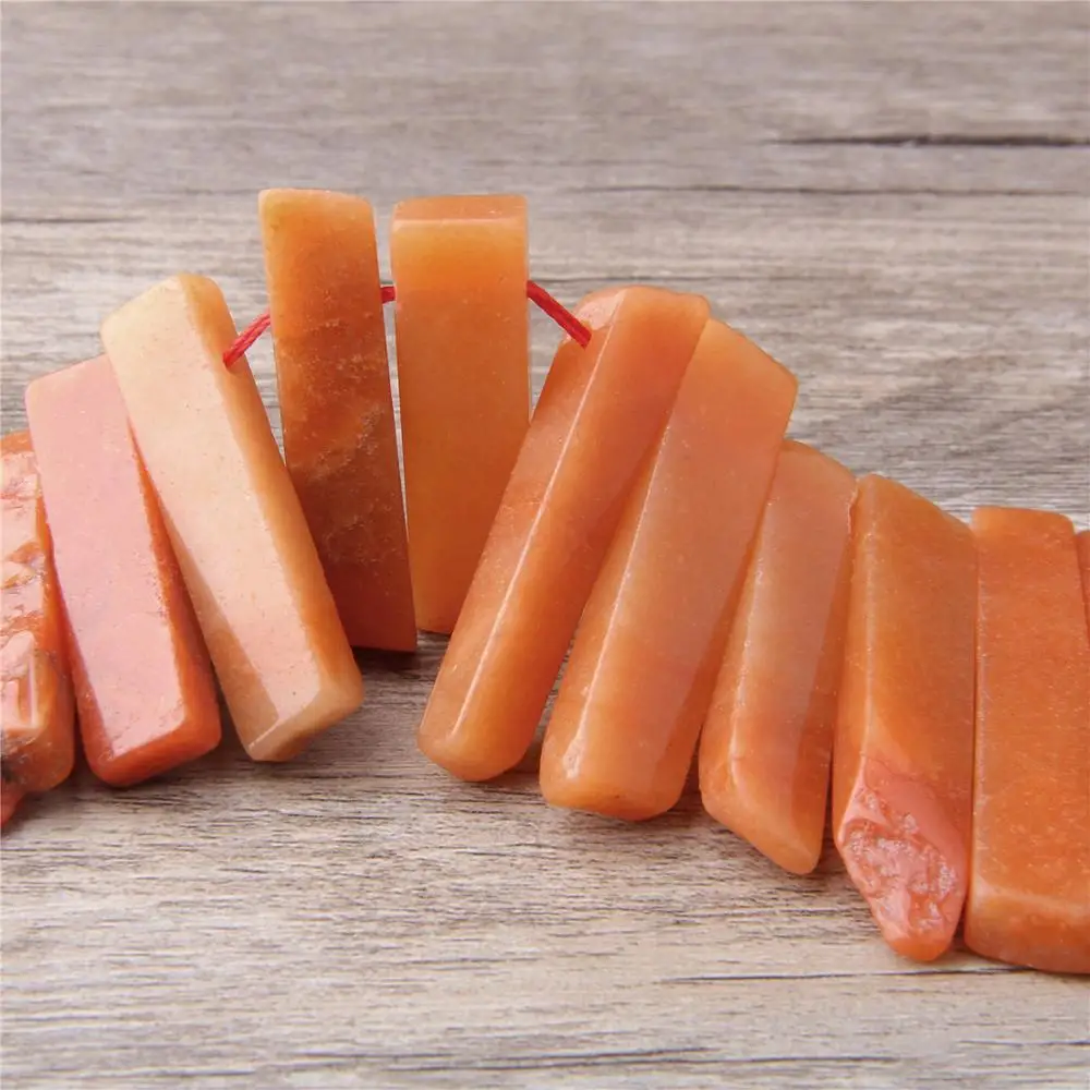 Natural Orange Aventurine Points Tusk Top Drilled stick Beads Pendant gem stone Graduated Crown Jewelry making necklace handmade | Украшения