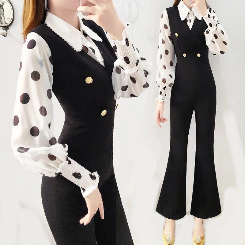 

Polka Dot 2 Piece Office Set Women Office Lady Rompers Womens Jumpsuit Sone Piece Pants Two Piece Outfits Conjunto Feminino