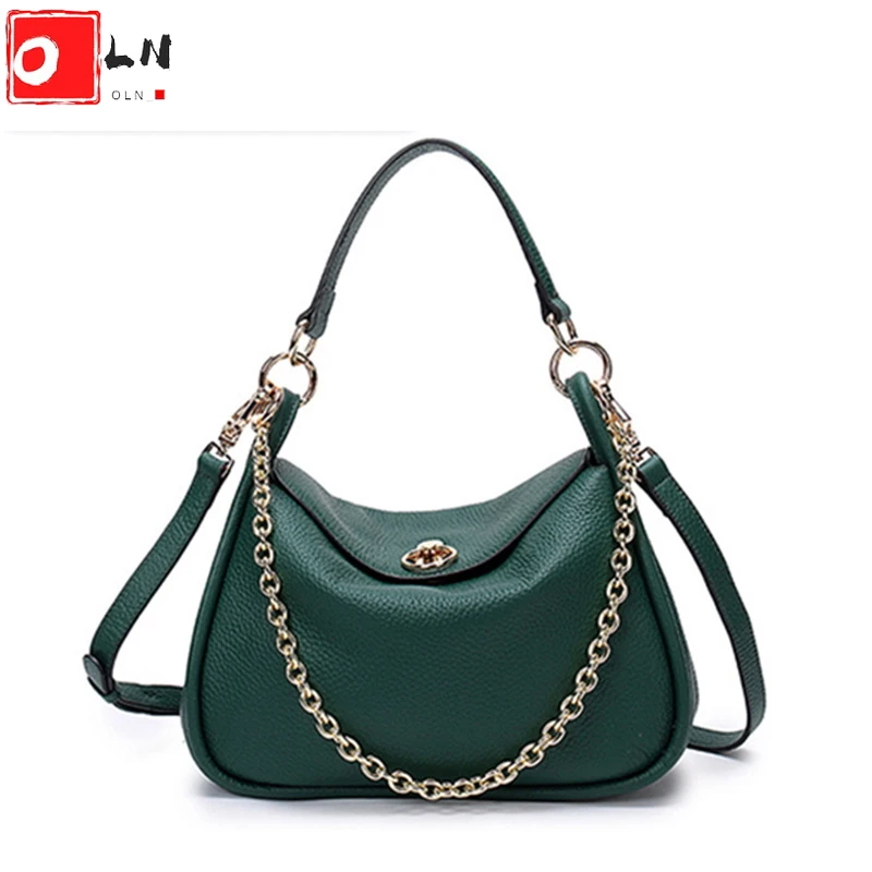 OLN Designer Chain Hobo Bag for Women Fashion Litchi Pebble Leather Female Lock Shoulder Bags Luxury Ladies Crossbody Handbag