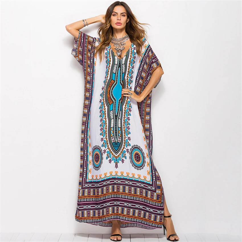 Макси кафтан в мусульманском стиле женское винтажное длинное платье с принтом