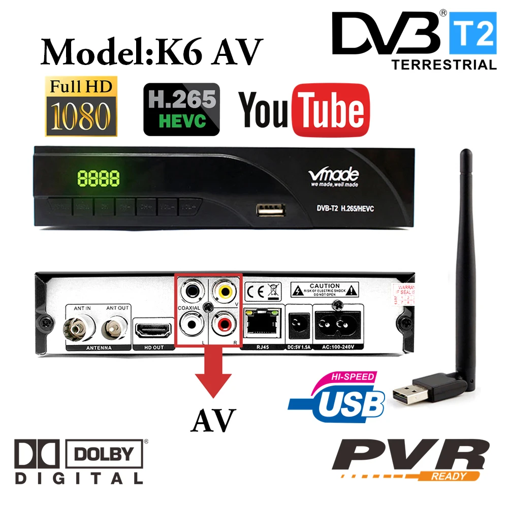 DVB T2 ТВ тюнер ресивер Full HD 1080P цифровой Смарт коробка Поддержка WI FI MPEG4 H.265 HEVC с