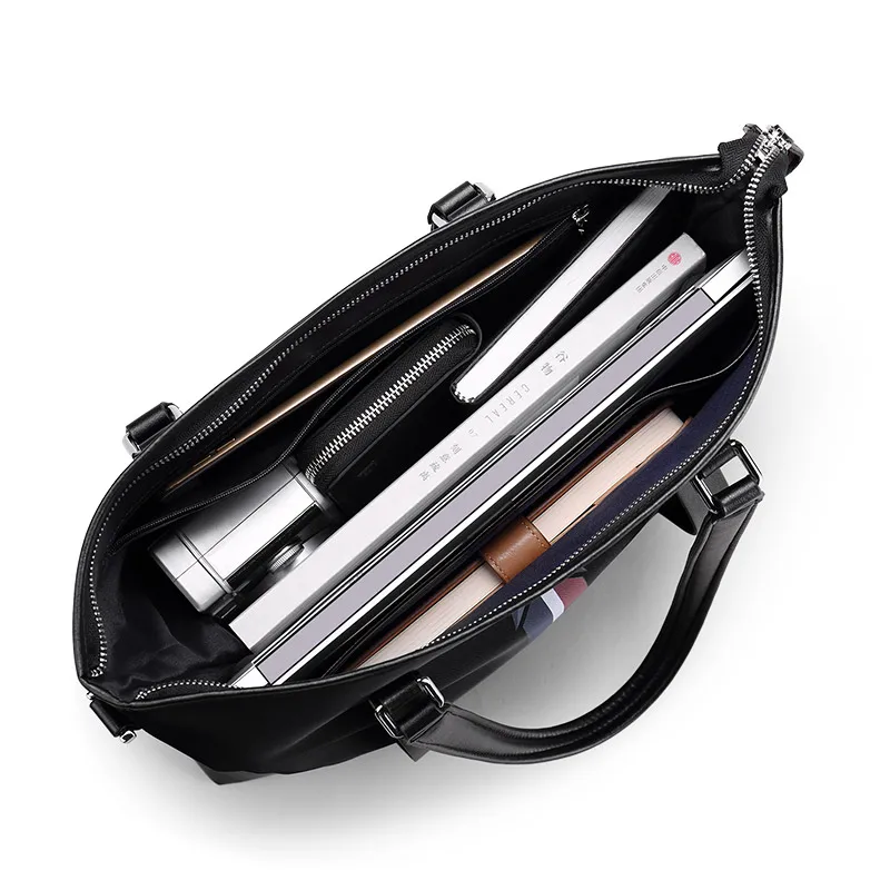 Bag Unisex Solid Waterproof 14 inch Laptop Breifcase Large capacity Hidden zipper pocket Black