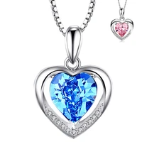 romantic heart blue pink crystal pendants necklace for women silver 925 wedding projection necklace for women girl friend gifts