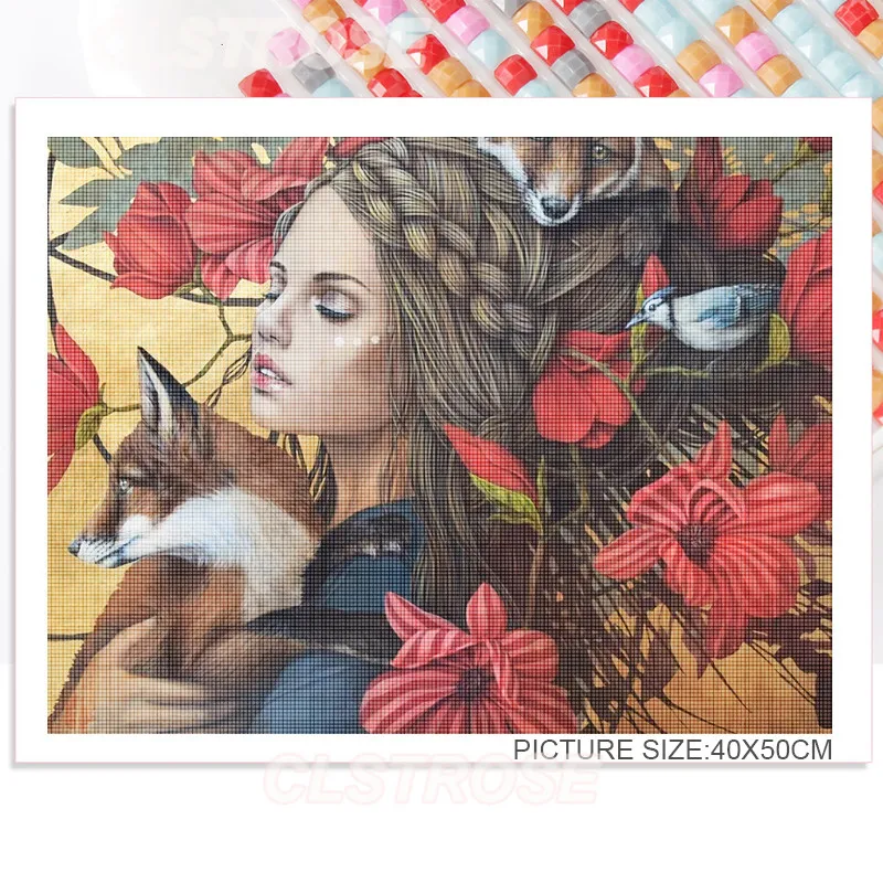 

Diamond Painting Figure Full Diamond Square Round 5D Diy Gift Painting Girl Lying In Wolf Embrace Home Decoration Cross Stitch