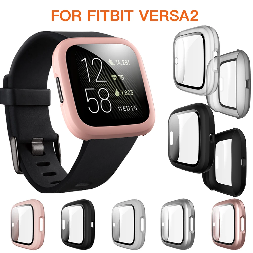 Protective Case For Fitbit Versa 2 Plating Protector Cover Glass Screen Protectors For Fitbit Versa2 PC Full Coverage Case Shell