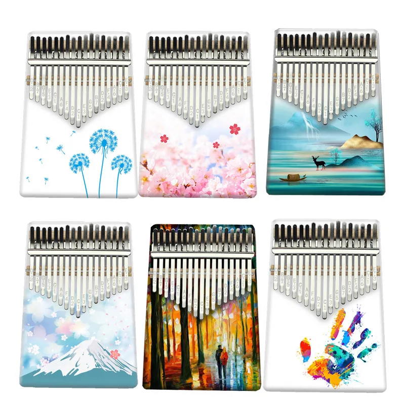 Nice Sound Creative Beginner Finger 17 Tones Kalimba Piano Painted on White Musical Instrument Thumb Whole Wood | Спорт и
