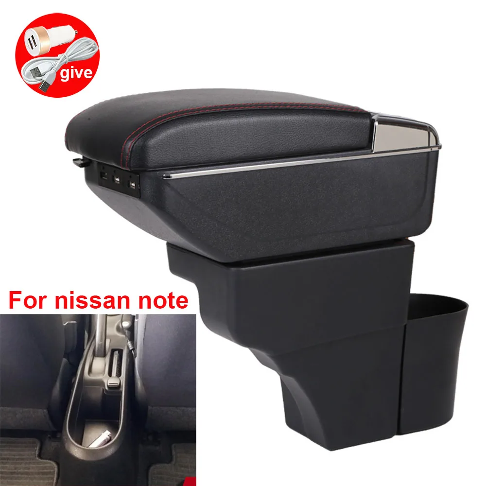 

For Nissan Note Armrests central storage box car armrest box modification accessories with USB LED light Easy to install