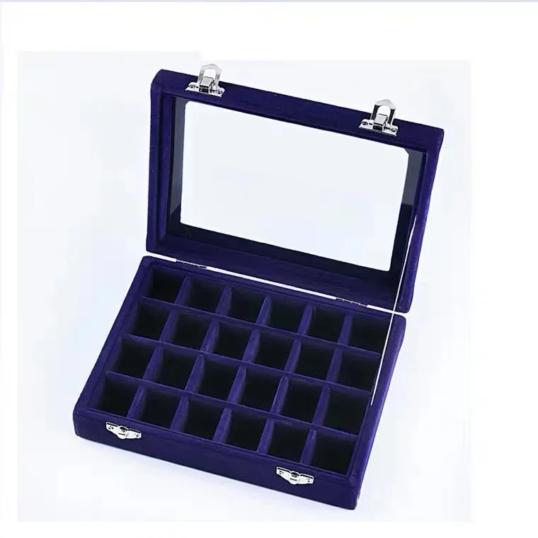 

24 Grids Velvet Jewelry Box Rings Earrings Necklaces Makeup Holder Case Nail Art Accessories Organizer Women Trendy Storage
