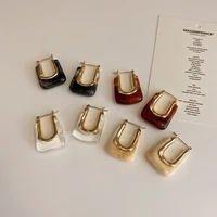 vsnow luxury french resin irregular u shape geometric hoop earrings for women textured metal pearl earrings jewelry pendientes