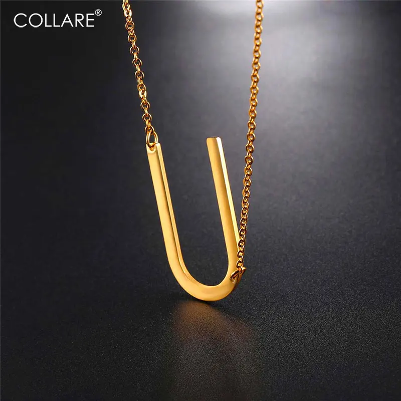 

Collare Alfabet Choker Necklace Letter U Pendant Stainless Steel Gold/Black Color Initial Jewelry Statement Necklace Women N027