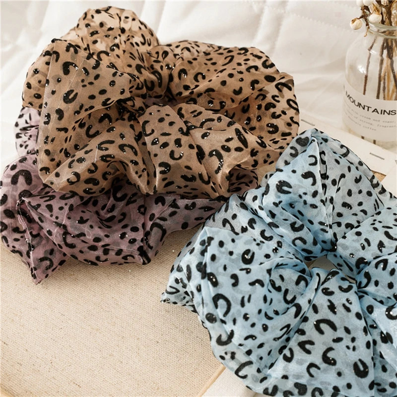 Oversized Leopard Organza Scrunchie Girls Elastic Thin Hair Ties Rope Accessories Print Ponytail Holder Ring Headwear |