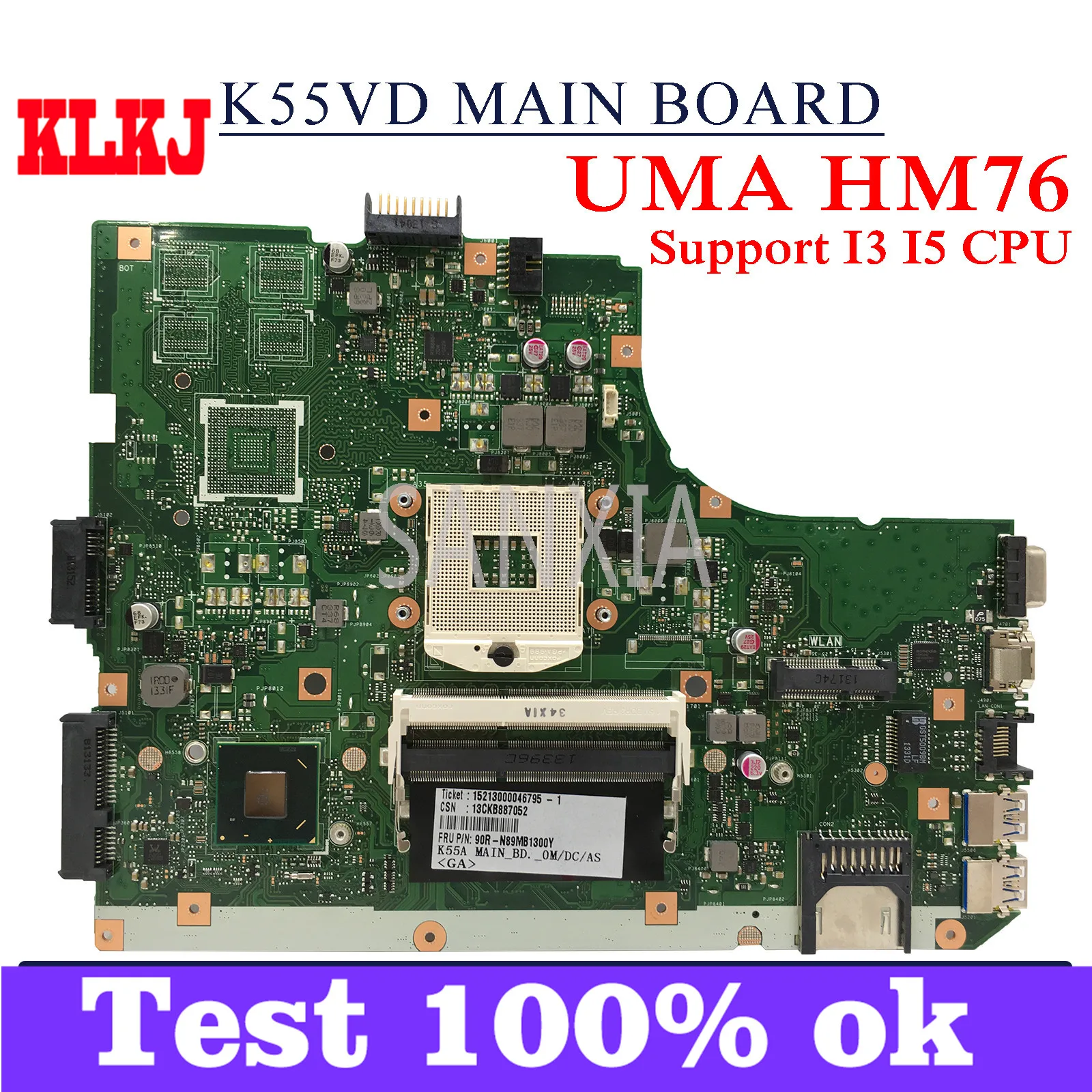 

Материнская плата KLKJ K55VD для ноутбука ASUS K55A K55V A55V, оригинальная материнская плата UMA HM76 с поддержкой процессора I3 I5