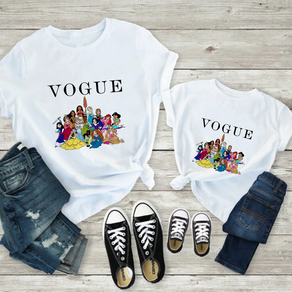 

Disney Mother Daughter Matching Clothes Vogue Princess Collection Printed Brands Summer Tops Y2k Short Sleeve Women Family Tee