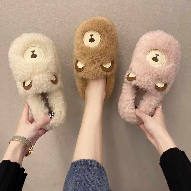 

Тапочки хлопковые женские на толстой подошве, милые домашние плюшевые тапки с каблуком, обувь для дома, Осень-зима