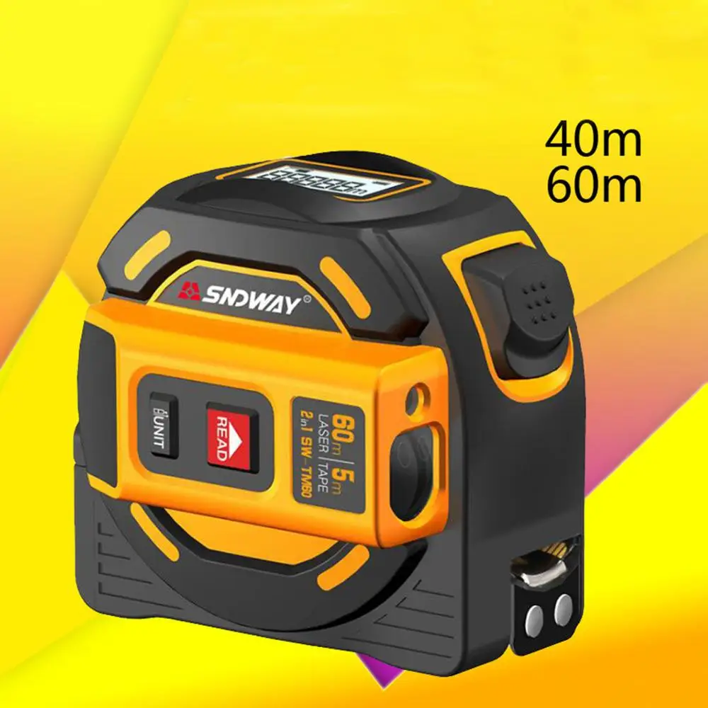

2 In 1 Measuring Tape 5M Measuring Instrument LCD Digital Display Handheld Infrared 60M 40M Electronic Ruler Measure Tape
