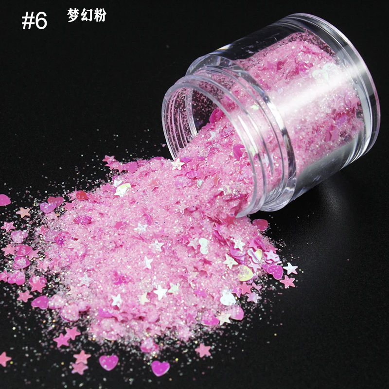 

1 Box Holographic Shining Powder Nail Flake Powder Mixed-size Irregular Sequin Powder Heart-Shape Nail Glitter Powder Decoration