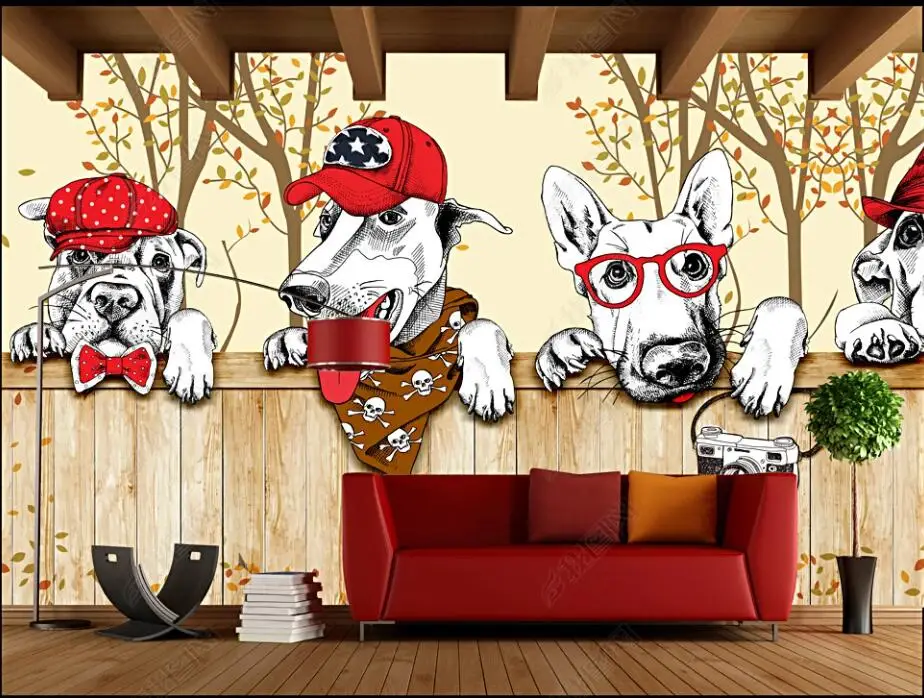 

3d photo wallpaper custom mural Hand drawn cartoon pet shop dog home decor in the living room wallpaper for walls 3 d