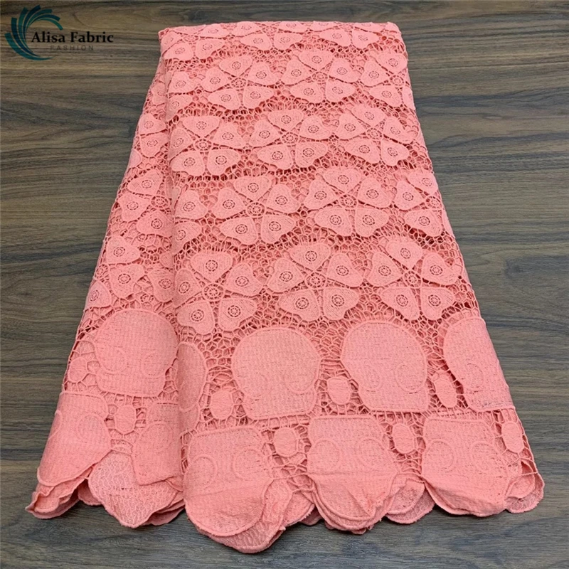 

High Quality 5 Yards French Guipure Lace Fabric African Cord Lace Fabric Water Soluble Lace Nigerian Lace Fabric For Wedding