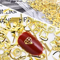 200pcbag gold nail rivet glitter star moon hollow shape for nail stuff diy accessories multi size 3d metal nail studs js008