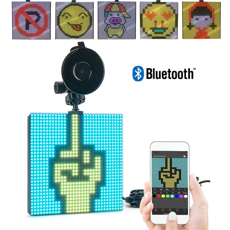 

Bluetooth Car LED Display Screen APP Control Custom Emoticons GIF Programmable Message Controlled Board Images Display Led Lamp