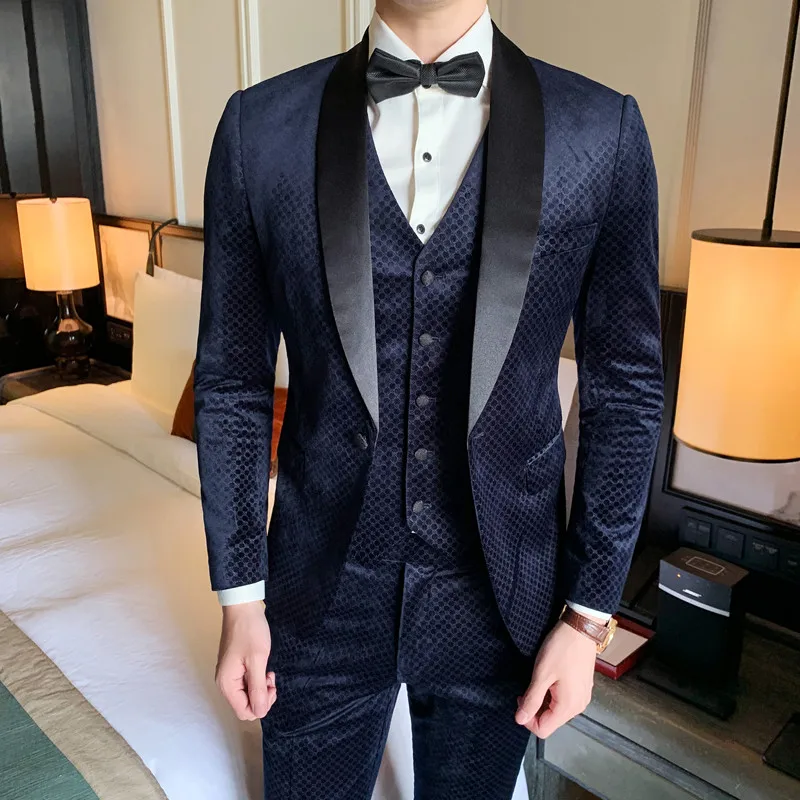 Блейзер жилет брюки Комплект из 3 х предметов роскошное праздничное тиснением