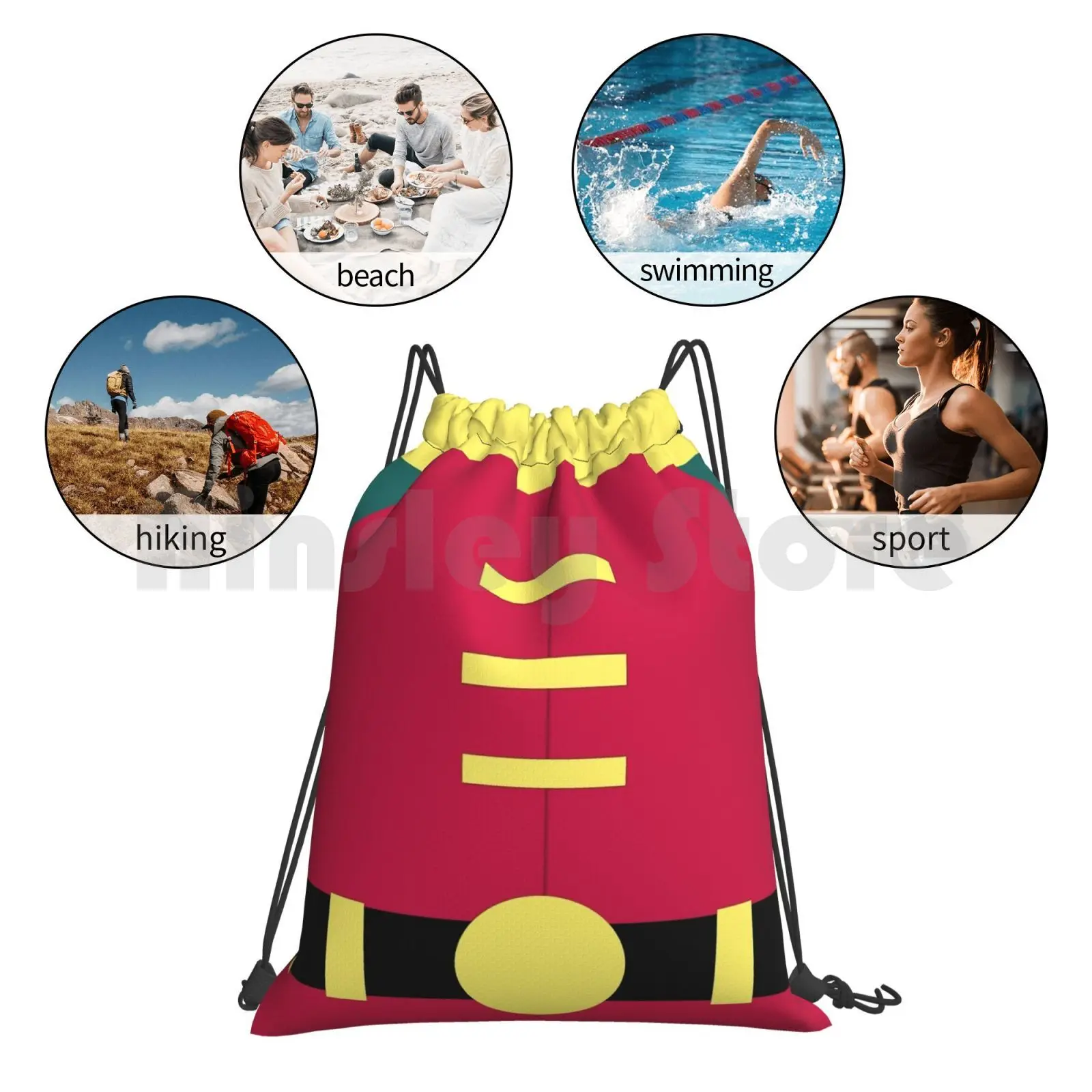 

R-Superhero Backpack Drawstring Bags Gym Bag Waterproof Superhero Robin Cartoon Comic Movie