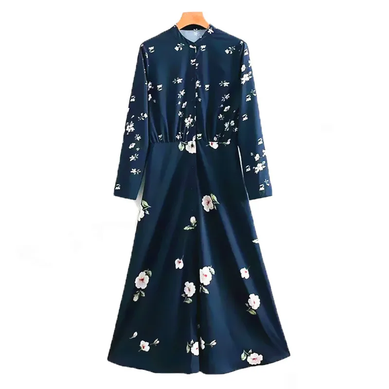 Женское платье макси с цветочным принтом большие платья длинными рукавами