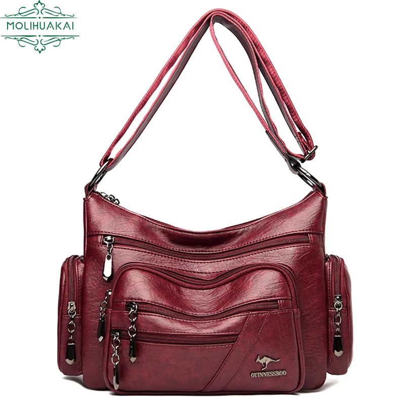 

High Quality Soft Leather Crossbody Shoulder Bags for Women 2021 New Designer Casual Concise Solid Color Messenger Bag