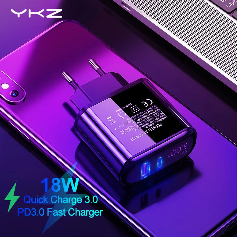 YKZ 18 Вт USB зарядное устройство светодиодный дисплей PD КК 3 0 Быстрая зарядка