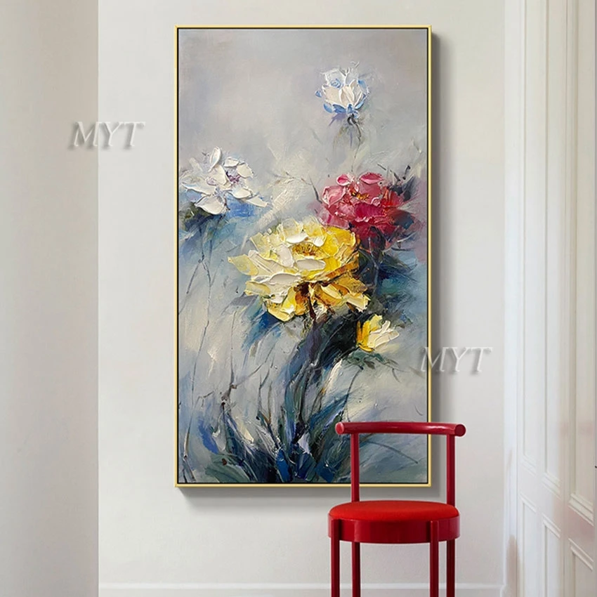 

Hand-painted frameless hot selling flower color oil painting pure handmade home decoration oil painting red flower art entrance