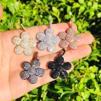 5pcs cubic zirconia paved big flower charm pendant for women bracelet necklace making gold plated diy jewelry findings wholesale