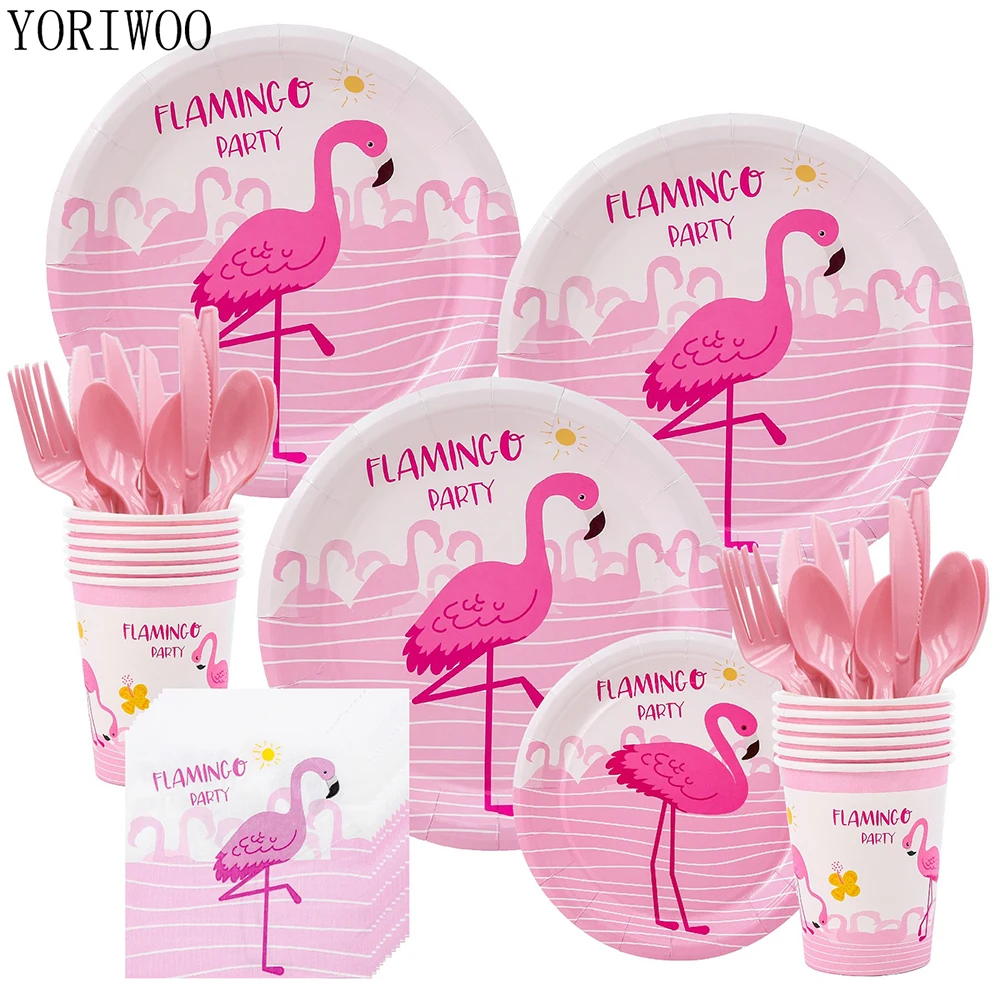 Одноразовый набор посуды для вечеринок YORIWOO Flamingo бумажные соломинки детей