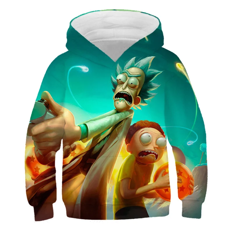 

Rick-3d Print Hoodie Children Anime Popular Cartoon Cartoon Sweater Boy Girls 4-14 Pullover Street Cool Coat