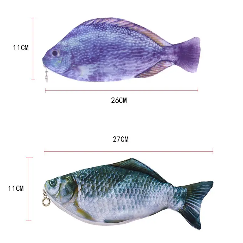 Кошелек карандаш унисекс с милыми рыбками 3D реалистичная форма на молнии чехол