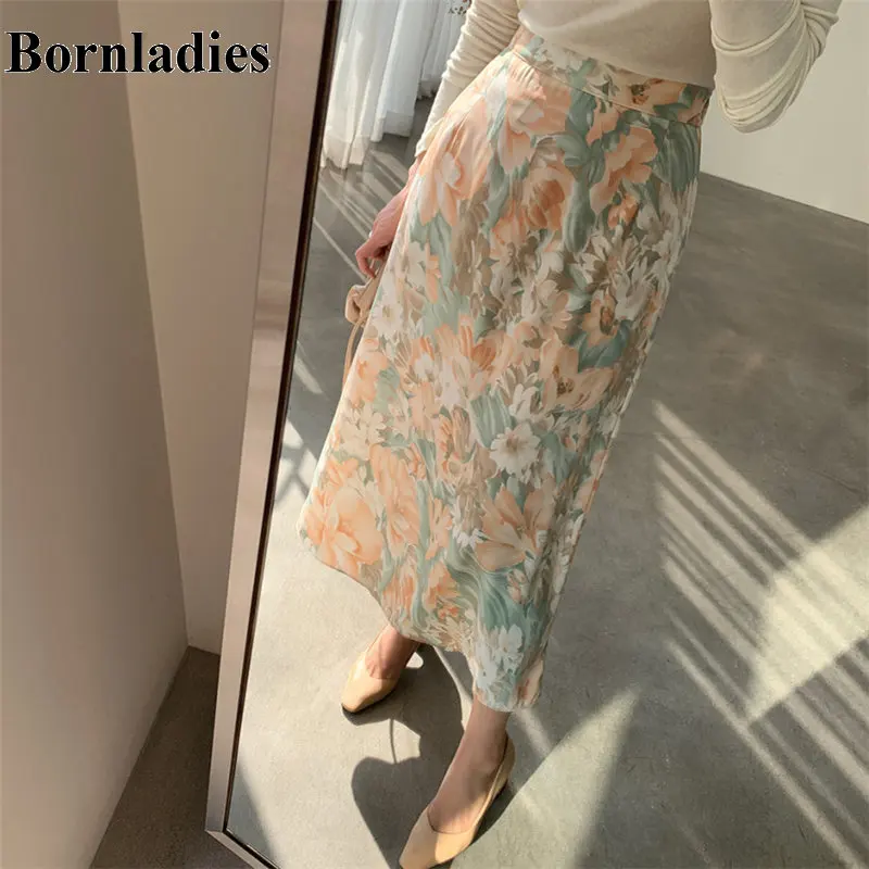 Женские стильные юбки Bornladies 2020 с цветочным рисунком новые универсальные офисные
