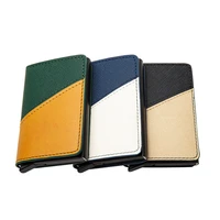 rfid credit card holder mixing pu leather aluminum wallet passport holder slim fashion two colors purse bags 2021 womens brand