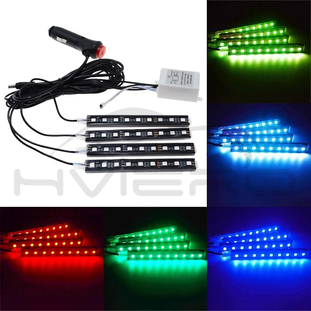 

4X Car Led RGB Led Strip Light 5050 SMD Auto Remote Control Decorative Flexible LED Dome Atmosphere Lamp Additional Brake Light