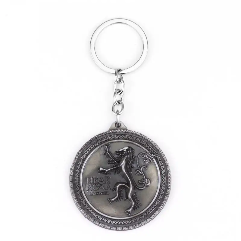 silver Игра престолов House Stark Baratheon Lannister Targaryen Arryn Tully Martell Tyrell Greyjoy брелок для ключей со значком - Цвет: silver