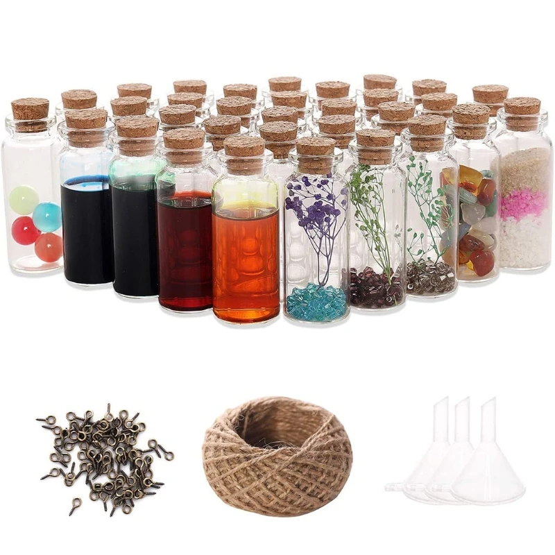 

20 мл мини стеклянные бутылки комплект воронок прозрачные маленькие пустые стеклянные банки с мягким деревянным плунжером комплект для сам...