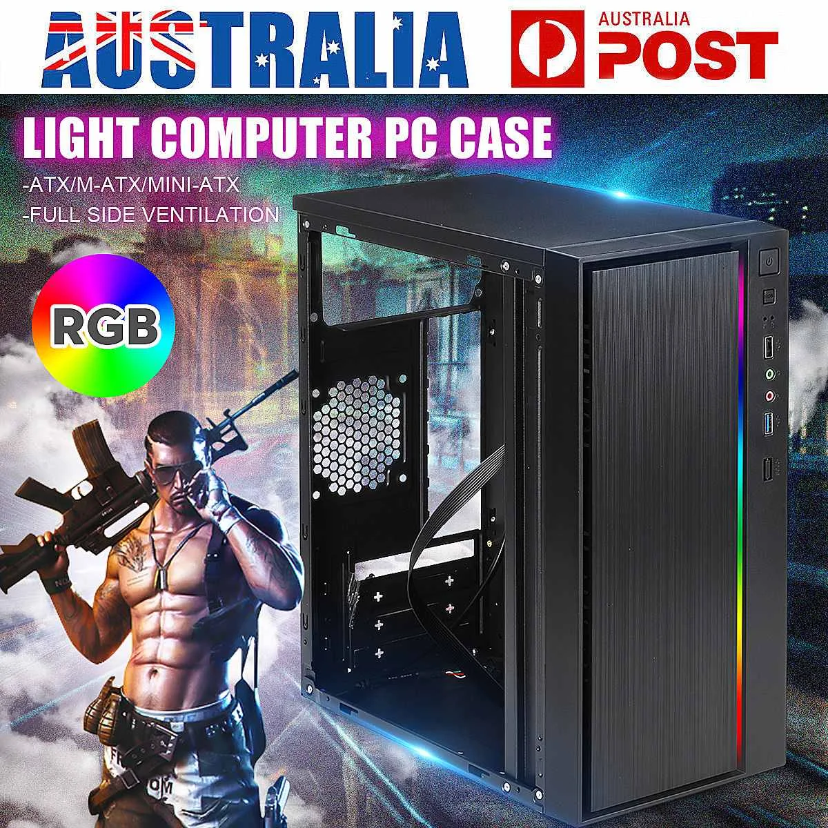 

M-ATX / Mini ITX Computer Gaming PC Case RGB Cooling Fan USB Audio Interface with Light Bar