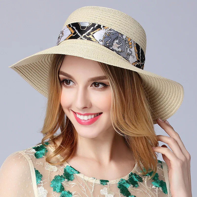

Summer new big hat leisure Beach Hat elegant lady sun hat embroidered PEARL RIBBON basin hat