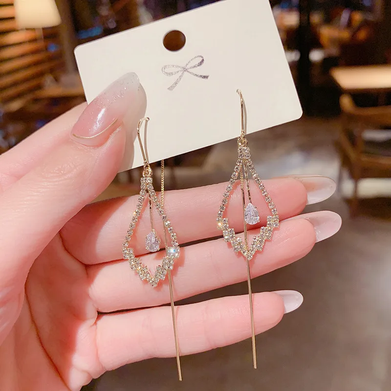 

2021 Fashion new luxury Geometric diamond crystal pendant Dangle Gold Earrings for Women's Color Bridal Earrings Jewelry Gift