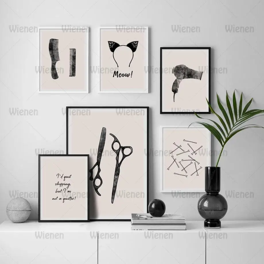 

Barber Shop Wall Art Canvas Painting Cat Ears Hair Clip Dryer Scissors Comb Pictures Nordic Posters And Prints For Gift Salon
