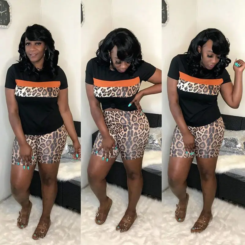 HAOYUAN комплект из двух предметов размера плюс с леопардовым принтом женский