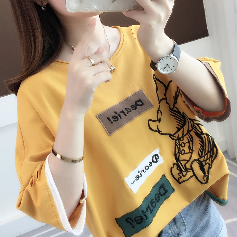 Ins короткий рукав свободная белая женская футболка 2019 лето новый топ Забавные