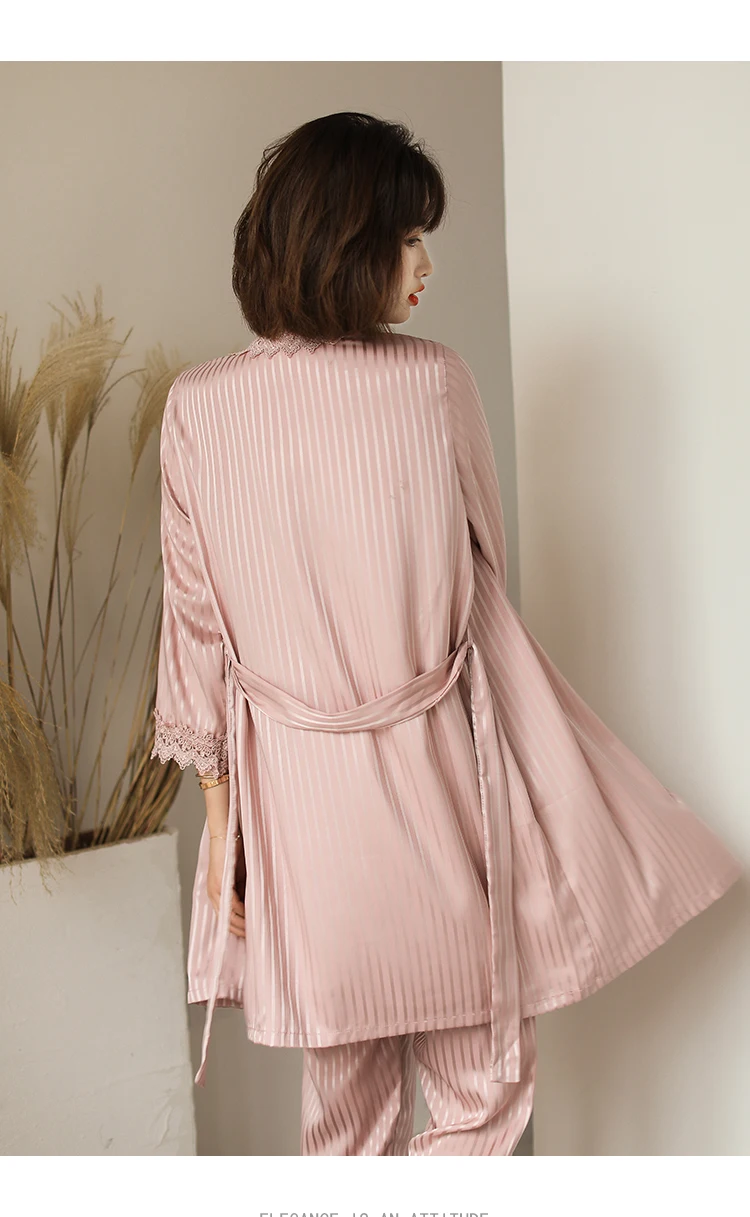 

Pink Pajamas 4-Piece Set Women 2021 Spring and Autumn Long-Sleeved Sexy Sling Nightwear with Chest Pad Thin Silk Home Wear New