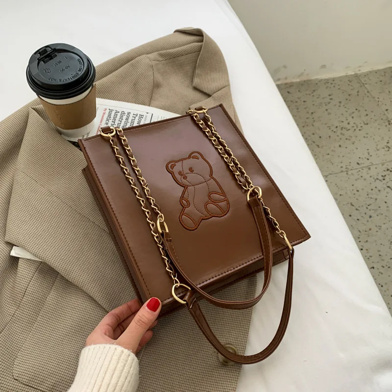 

Vintage Bear Tote Bag Women's Versatile Ins Large Capacity Fashion Shoulder Bag 2021 New Shopping Bag